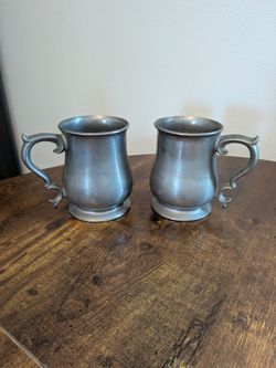 Vintage Tulip-Shaped Pewter Tankards – Matching Pair of Heavy Beer Mugs