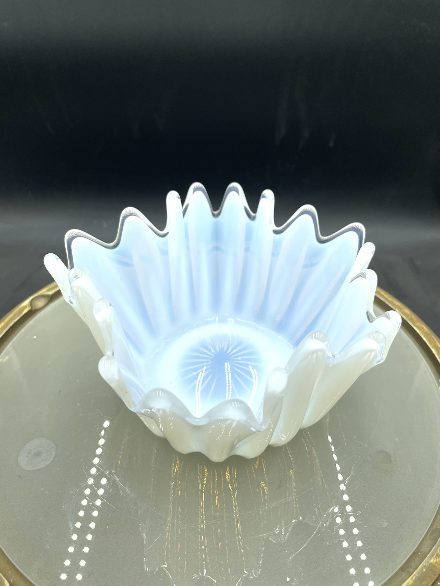 Vintage Fostoria Art Glass Heirloom Clear White Opalescent Handkerchief Bowl 6”