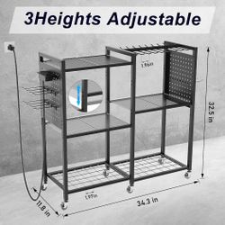 Goyappin 6-Tier Large Power Tool Organizer Cart with Charging Station, Heavy-Duty Garage Rolling Tool Cart with 6 Wheels, 8 Hooks & Adjustable Shelves
