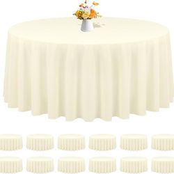 12 Pack Round Tablecloths - 90 Inch, Beige Polyester Table Cover for Round Table, Stain and Wrinkle Resistant Washable Fabric Tablecloth, Polyester Ta