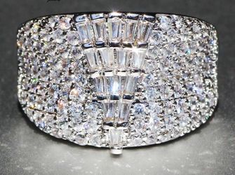 14k white gold plated Princess Cut Huge 4.9 CT radiant Zircon Silver Color Engagement Rings wedding Rings Party Rings(size 7)