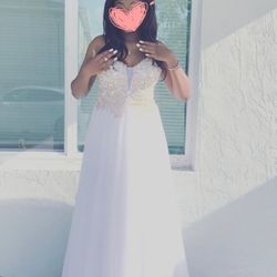White Beaded Sequence Elegant Dress