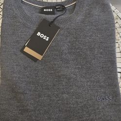 Brand New Gray Hugo Boss Knit Crew Neck Long Sleeves Men's Sweater. Size Medium
