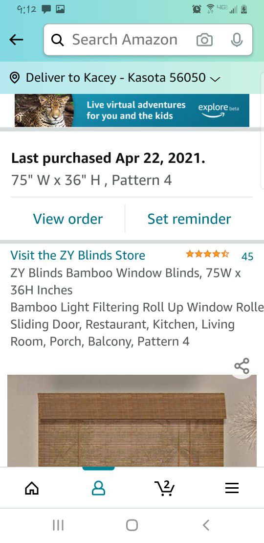 Bamboo Window Blind  Like new