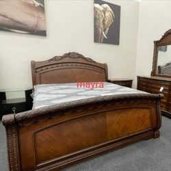 North Shore Dark Brown Queen Sleigh Bed Frame Cama ◇ king Size available 