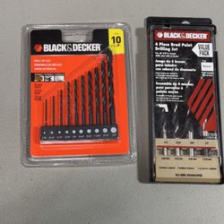 Black & Decker 15557 - 10 Piece Black Oxide Drill Bit Set. 1/16”-1/4” Brand New Plus  Black & Decker 17074 Brad Point Drill Bit 4 Piece Set. 1/4”-1/2 