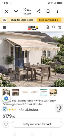 Brand New Never Opened costway manual retractable outdoor patio awning with crank handle. 8ft. X 10ft.