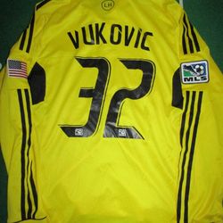 Nemanja Vukovic 2011 Columbus Crew Large Adidas Soccer Long Sleeve MLS Home Kit 