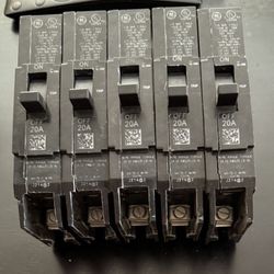 5- GE Commercial 20 Amp Bolt-On Breakers