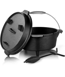 5QT Camping Dutch Oven with Lid Lifter, Pre-Seasoned & Cast Iron he Oven, on the Stove, Grill, or over the Campfire - Metal H