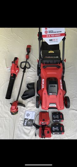 SKIL PWRCORE40 4OV Brushless 20in Push Mower includes 40v Blower & WeedEater Outdoor Power Tool Combo