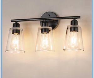 3-Light Vanity Lights For Bathroom, 19 Inch Matte Black Bathroom Light Fixtures Over Mirror, With Thickend Clear Glass Shade, Modern Wall Sconces For 