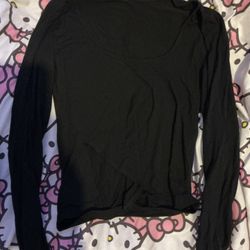 Black Long Sleeve Crop Top With Slide Slit