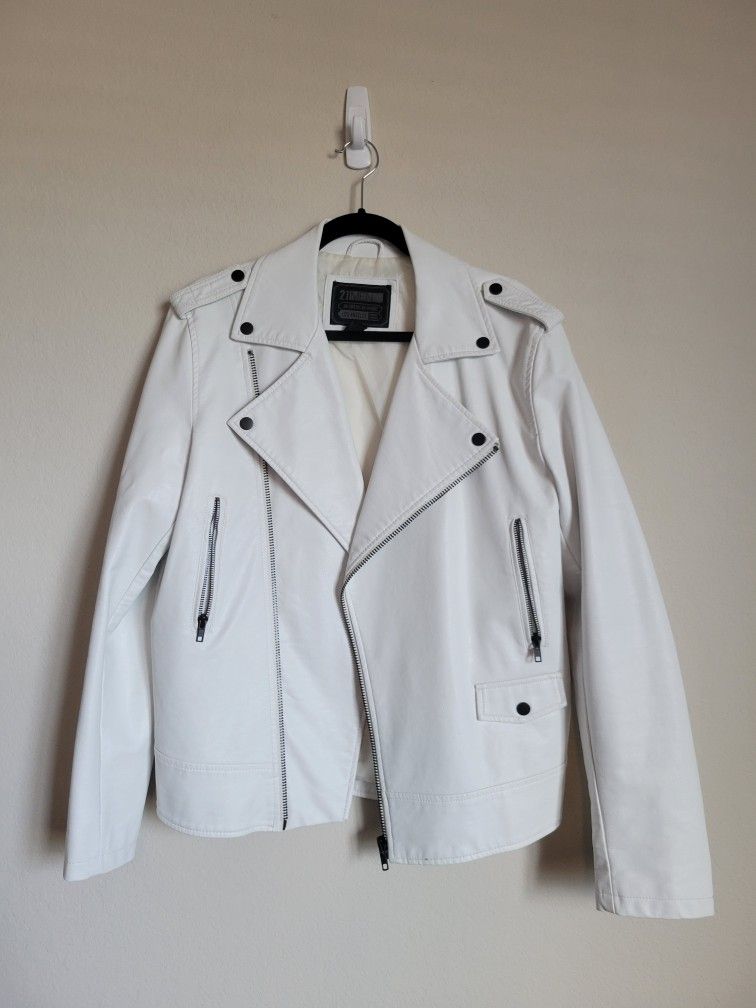 Men's Small White Faux Leather Jacket