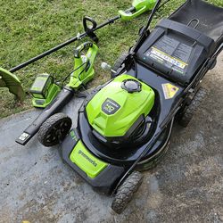 Greenworks 40V Mower,String Trimmer,Blower with battery and charger