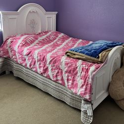 White Full Size Bed Frame + Dresser w/ Mirror