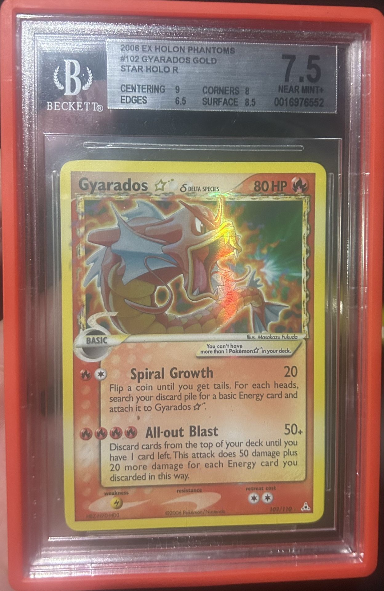 2006 Pokémon EX Holon Phantoms Gyarados Gold Star Holo #102 BGS 7.5