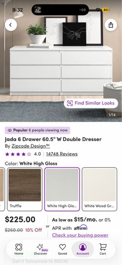 White high gloss dresser Jada 6 drawer double dresser
