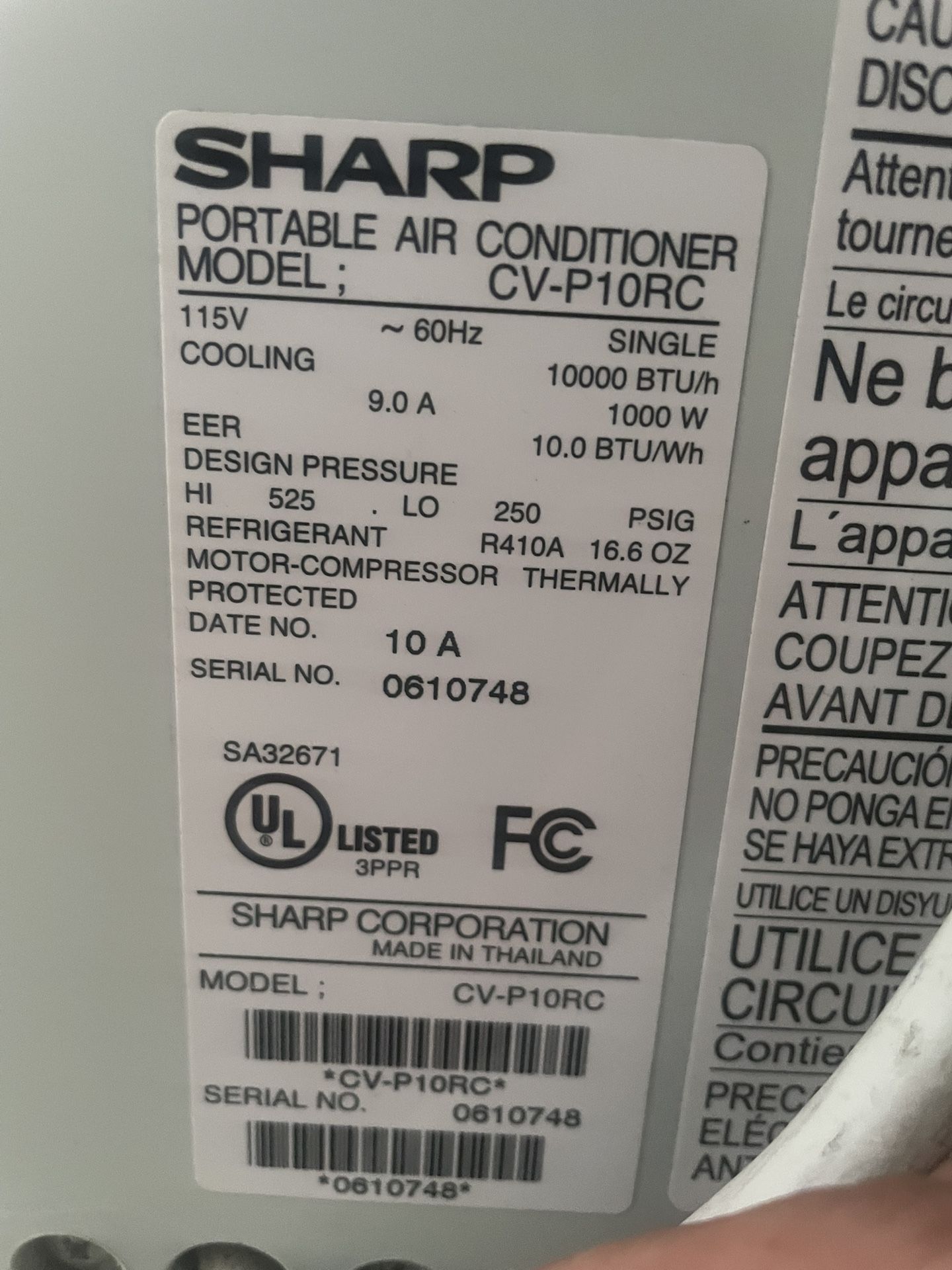 Portable AC Unit Sharp 10000 BTU