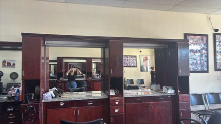 Salon Styling Station with Mirror and Cabinets