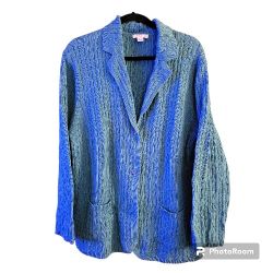 Long Sleeve Sweater Jacket/Cardigan Cotton Blue 3X 
