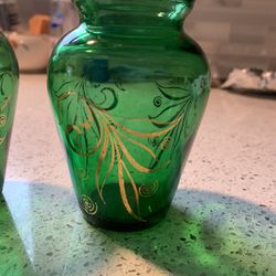 Green Vase With Gold Design (small )