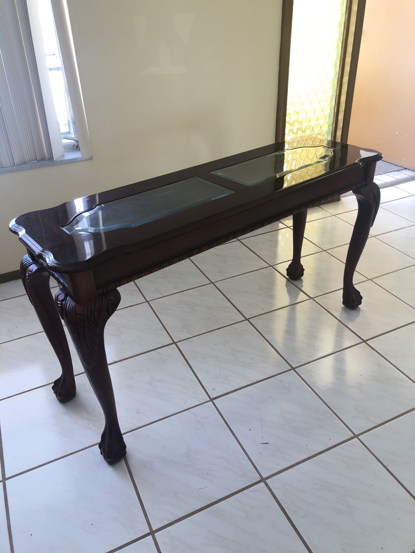 Gorgeous Wood And Glass Sofa Table-MOVING ! Must Sell!