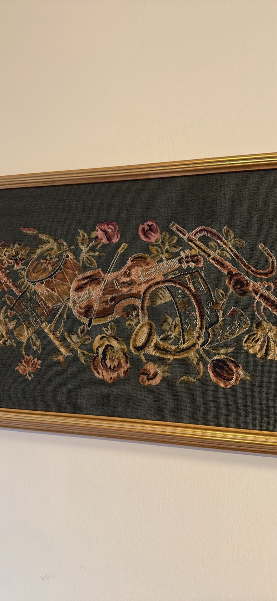 Estate Sale Antique Framed Tapestry 28” X 16”