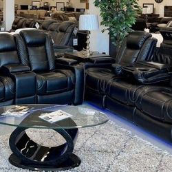 Brand New / Ashley Party Time Black Sofa And Loveseat / Led Light Power Reclining 
