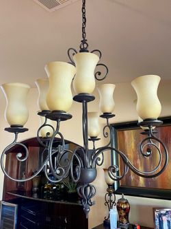Eight Light Black Iron Chandelier