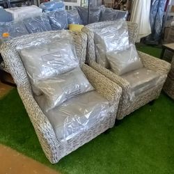 Furniture Patio Chairs Outdoor Lounge Chairs Exclusive Hampton Bay Megan Grey Stationary Resin Wicker Outdoor Lounge Chair with Gray Cushion 2 P