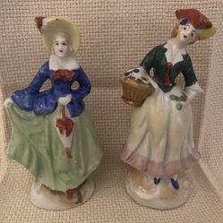 Two Victorian Porcelain Figurines. Made In Occupied Japan. About 4.5”Tall.