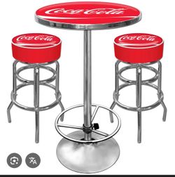 Coca Cola Pub Table and 2 Bar Stools Set