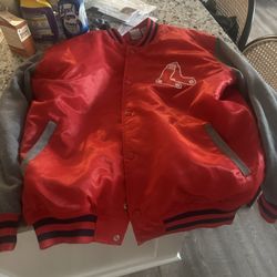 Red Sox Majestic Brand Satin Bomber Jacket