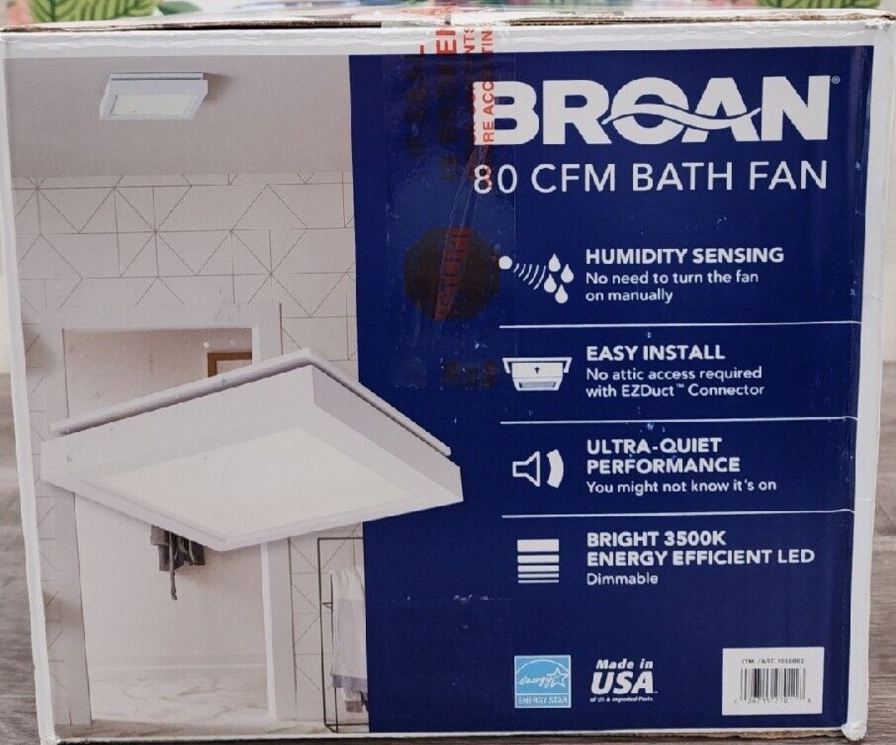 BROAN 80 CFM Bath Fan CST80SLW 0.8 Sones w/ Dimmable LED Light Easy Installation