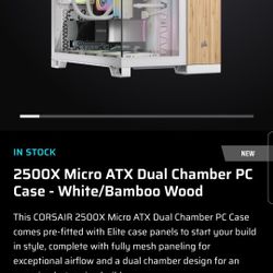 Corsair 2500X Micro ATX Dual Chamber PC Case - White/Bamboo Wood