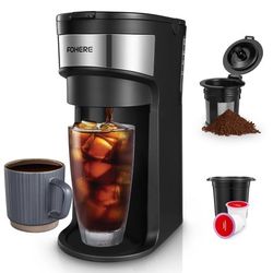 Coffee Maker, Single Serve Iced and Hot Coffee Brewer for K Pod & Ground Coffee, with 90s Fast Brewing, 6 to 14 Oz Brew Sizes, 1000W Compact Coffee Ma