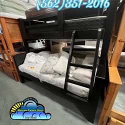 Twin Full Black Bunk Bed With Mattresses Colchones