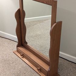 Wood-Framed Tilting Vanity Mirror with Drawer