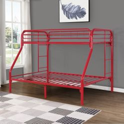 Red Metal Bunk Bed Twin/Full Size (Mattress in not Included) 👍FREE FINANCING AVAILABLE❗NO CREDIT CHECK❗ 