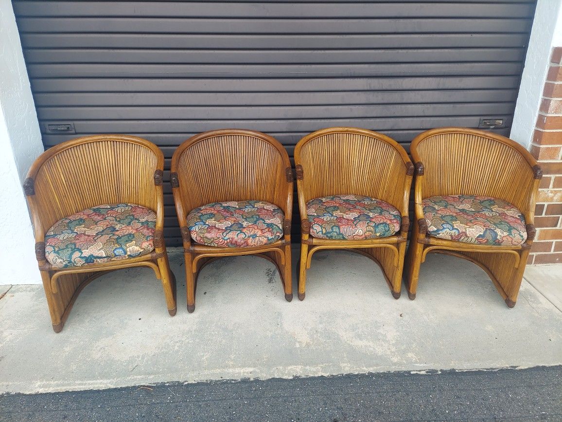 Set of Four Mid Century Split Rattan Barrel Chairs.