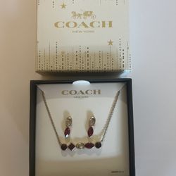 Coach Earrings And Necklace Set/Red/NIB