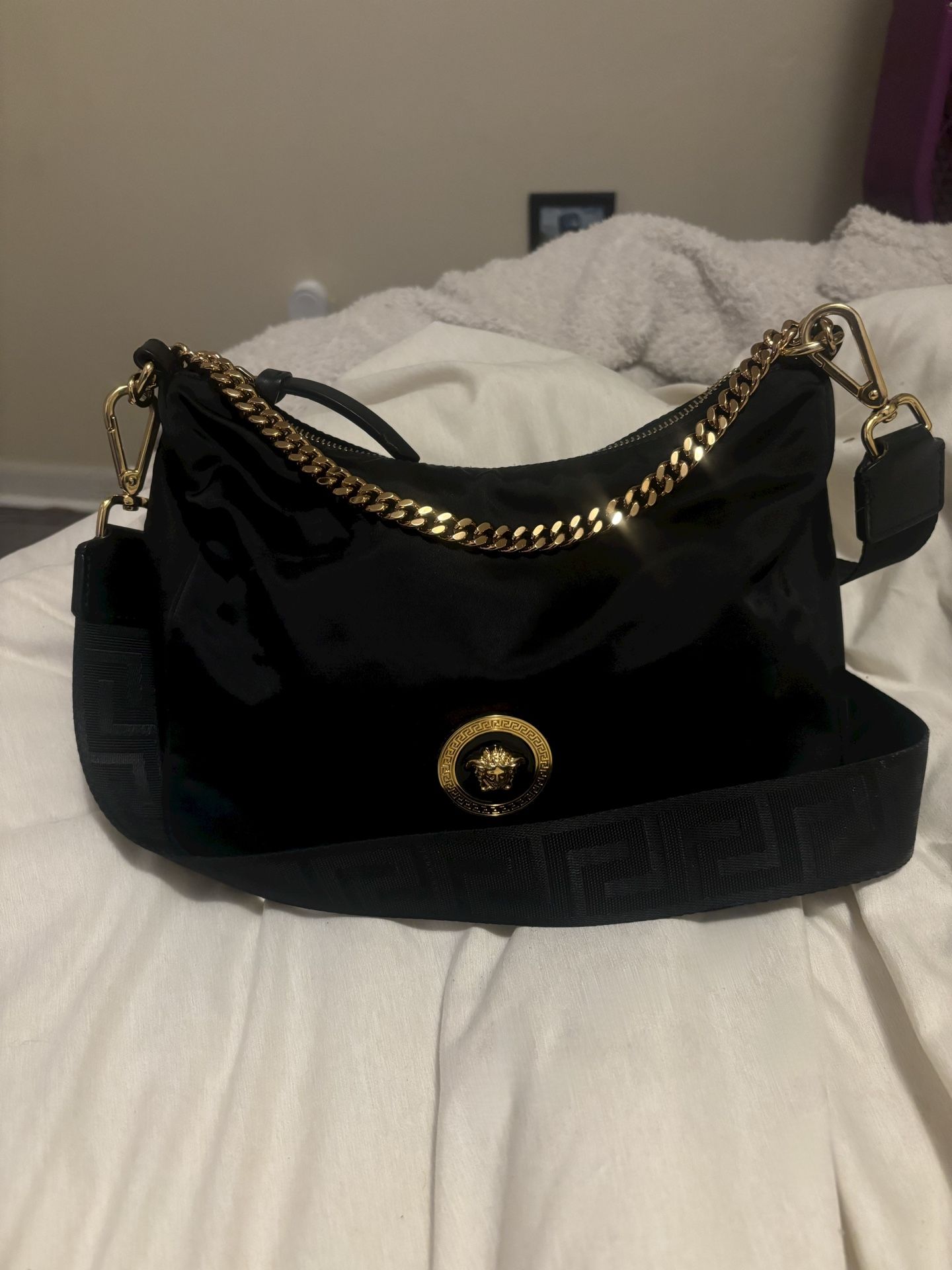 Versace Medusa Nylon Tribute Shoulder Bag | Black/Gold