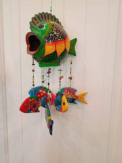 Hand-paid Mexican folk art mobile 11 in tall not counting this string it is hanging on new condition cash only please