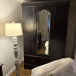 Antique Armoire With Mirror And Drawer 