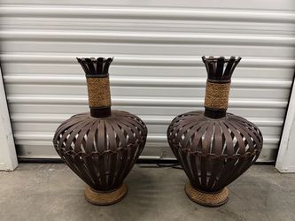 Tall Amber-Brown and Purple Glass Vases