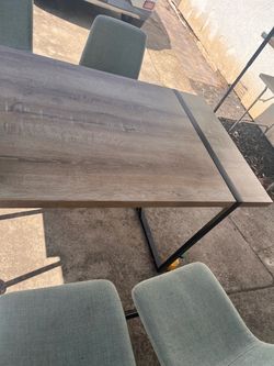 Wood-Top Dining Table with Metal Frame