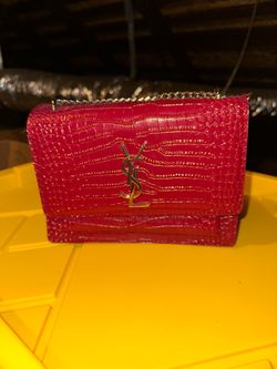 YSL Red Croc Embossed Shoulder Bag
