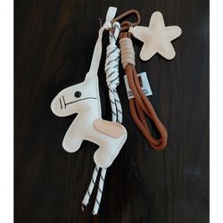 4 PCS PU Faux Leather Horse Star Keychain Bag Charm Accessory White
