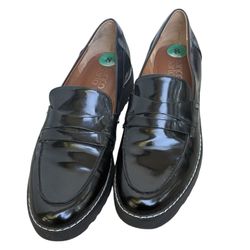 Franco Sarto Black Loafers Cassandra Women’s Shoe Sz 8 Faux Patent Leather